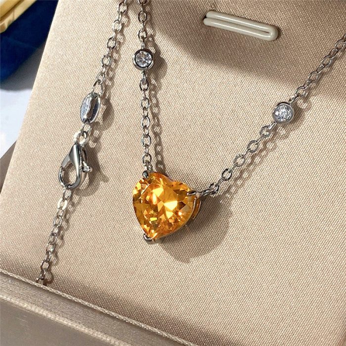 Silver Plated Anti Tarnish American Diamond Studded Yellow Heart Shape Pendant - Image 5
