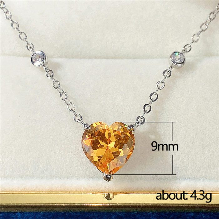Silver Plated Anti Tarnish American Diamond Studded Yellow Heart Shape Pendant - Image 7