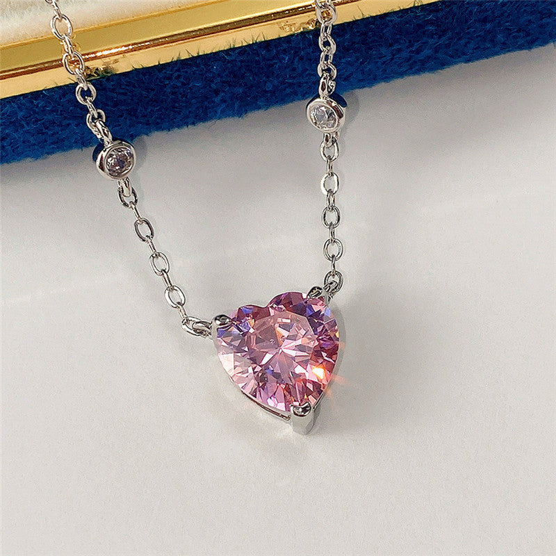 Silver Plated Anti Tarnish American Diamond Studded Pink Heart Shape Pendant - Image 1