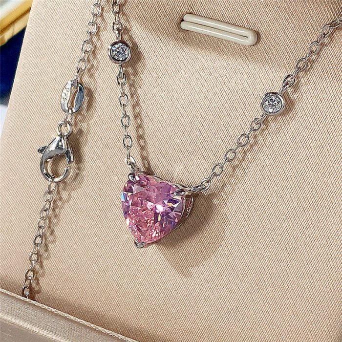 Silver Plated Anti Tarnish American Diamond Studded Pink Heart Shape Pendant - Image 4