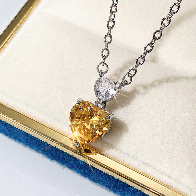 Silver Plated Anti Tarnish American Diamond Studded Yellow Heart Shape Pendant - Image 1