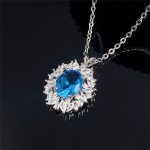 Silver Plated Anti Tarnish American Diamond Studded Blue Oval Shape Contemporary Pendant - Image 2
