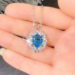 Silver Plated Anti Tarnish American Diamond Studded Blue Oval Shape Contemporary Pendant - Image 5
