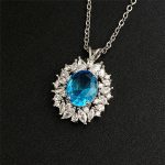 Silver Plated Anti Tarnish American Diamond Studded Blue Oval Shape Contemporary Pendant - Image 6