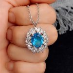 Silver Plated Anti Tarnish American Diamond Studded Blue Oval Shape Contemporary Pendant - Image 7