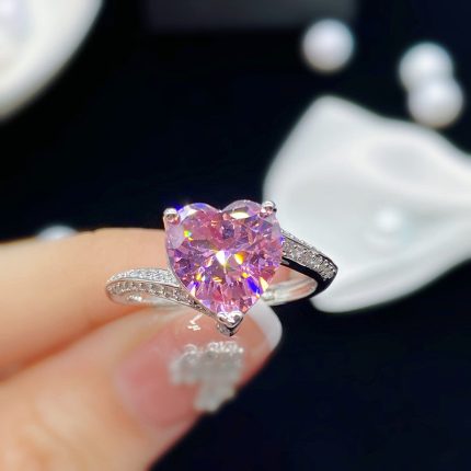 Silver Plated Anti Tarnish American Diamond Crushed Ice Cut Heart Finger Ring - VAIRAVI