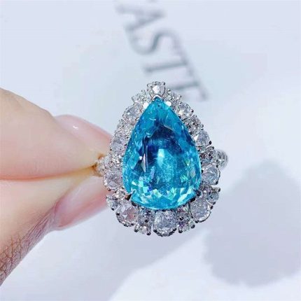 Silver Plated Anti Tarnish American Diamond Crushed Ice Cut Blue Teardrop Finger Ring - VAIRAVI