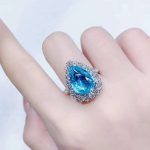 Silver Plated Anti Tarnish American Diamond Crushed Ice Cut Blue Teardrop Finger Ring - VAIRAVI