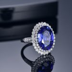 Silver Plated Anti Tarnish American Diamond Crushed Ice Cut Navy Blue Oval Cocktail Style Finger Ring - VAIRAVI