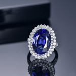 Silver Plated Anti Tarnish American Diamond Crushed Ice Cut Navy Blue Oval Cocktail Style Finger Ring - VAIRAVI