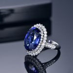 Silver Plated Anti Tarnish American Diamond Crushed Ice Cut Navy Blue Oval Cocktail Style Finger Ring - VAIRAVI
