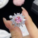 Silver Plated Anti Tarnish American Diamond Crushed Ice Cut Pink Floral Cocktail Finger Ring - VAIRAVI