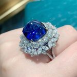 Silver Plated Anti Tarnish American Diamond Navy Blue Geometrical Cocktail Style Finger Ring - VAIRAVI