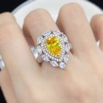 Silver Plated Anti Tarnish American Diamond Crushed Ice Cut Yellow Teardrop Cocktail Style Finger Ring - VAIRAVI