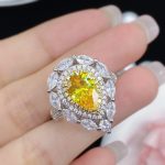 Silver Plated Anti Tarnish American Diamond Crushed Ice Cut Yellow Teardrop Cocktail Style Finger Ring - VAIRAVI