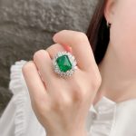 Silver Plated Anti Tarnish American Diamond Crushed Ice Cut Green Rectangular Finger Ring - VAIRAVI