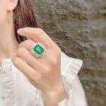 Silver Plated Anti Tarnish American Diamond Crushed Ice Cut Green Rectangular Finger Ring - VAIRAVI