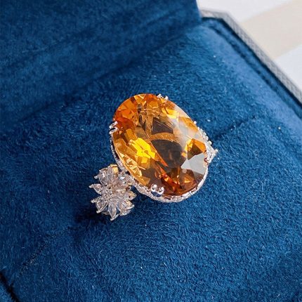 Silver Plated Anti Tarnish American Diamond Crushed Ice Cut Yellow Oval Finger Ring - VAIRAVI