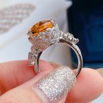 Silver Plated Anti Tarnish American Diamond Crushed Ice Cut Yellow Oval Finger Ring - VAIRAVI