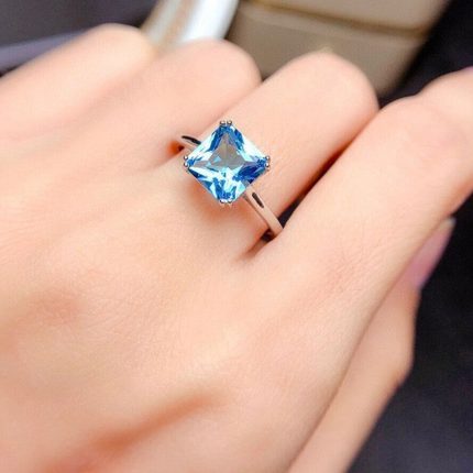 Silver Plated Anti Tarnish American Diamond Crushed Ice Cut Blue Square Finger Ring - VAIRAVI