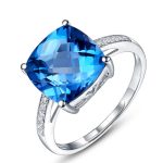 Silver Plated Anti Tarnish American Diamond Crushed Ice Cut Navy Blue Square Finger Ring - VAIRAVI