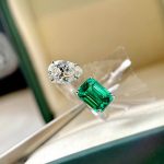 Silver Plated Anti Tarnish American Diamond Crushed Ice Cut Green Rectangular Finger Ring - VAIRAVI