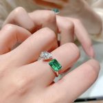 Silver Plated Anti Tarnish American Diamond Crushed Ice Cut Green Rectangular Finger Ring - VAIRAVI