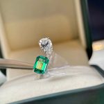Silver Plated Anti Tarnish American Diamond Crushed Ice Cut Green Rectangular Finger Ring - VAIRAVI