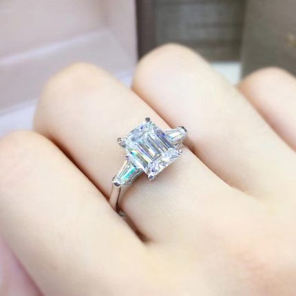 Silver Plated Anti Tarnish American Diamond Crushed Ice Cut Silver Rectangular Finger Ring - VAIRAVI