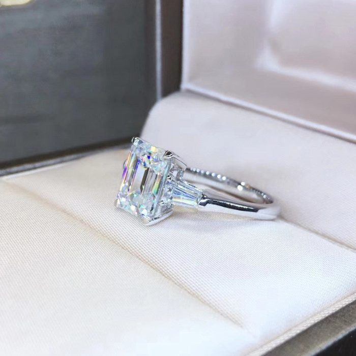 Silver Plated Anti Tarnish American Diamond Crushed Ice Cut Silver Rectangular Finger Ring - VAIRAVI