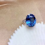 Silver Plated Anti Tarnish American Diamond Crushed Ice Cut Blue Oval Finger Ring - VAIRAVI