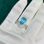 Silver Plated Anti Tarnish American Diamond Crushed Ice Cut Blue Teardrop Finger Ring - VAIRAVI