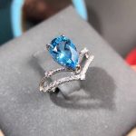 Silver Plated Anti Tarnish American Diamond Crushed Ice Cut Blue Teardrop Finger Ring - VAIRAVI
