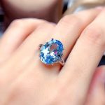 Silver Plated Anti Tarnish American Diamond Crushed Ice Cut Blue Oval Finger Ring - VAIRAVI