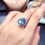 Silver Plated Anti Tarnish American Diamond Crushed Ice Cut Blue Oval Finger Ring - VAIRAVI