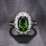 Silver Plated Anti Tarnish American Diamond Crushed Ice Cut Green Oval Finger Ring - VAIRAVI