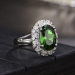 Silver Plated Anti Tarnish American Diamond Crushed Ice Cut Green Oval Finger Ring - VAIRAVI