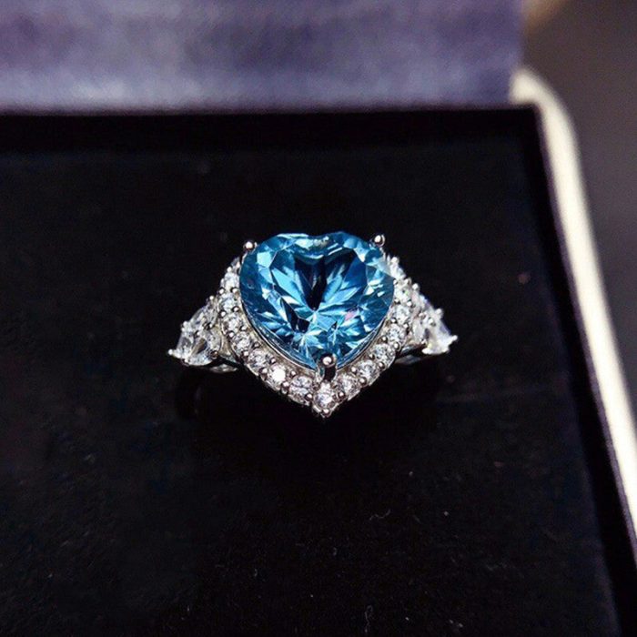 Silver Plated Anti Tarnish American Diamond Crushed Ice Cut Blue Heart Finger Ring - VAIRAVI