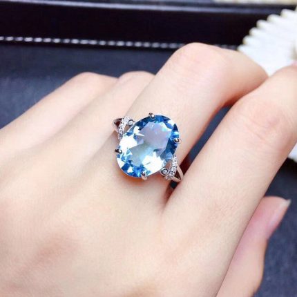 Silver Plated Anti Tarnish American Diamond Crushed Ice Cut Blue Oval Finger Ring - VAIRAVI