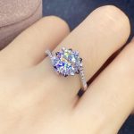 Silver Plated Anti Tarnish American Diamond Crushed Ice Cut Silver Hexagonal Finger Ring - VAIRAVI