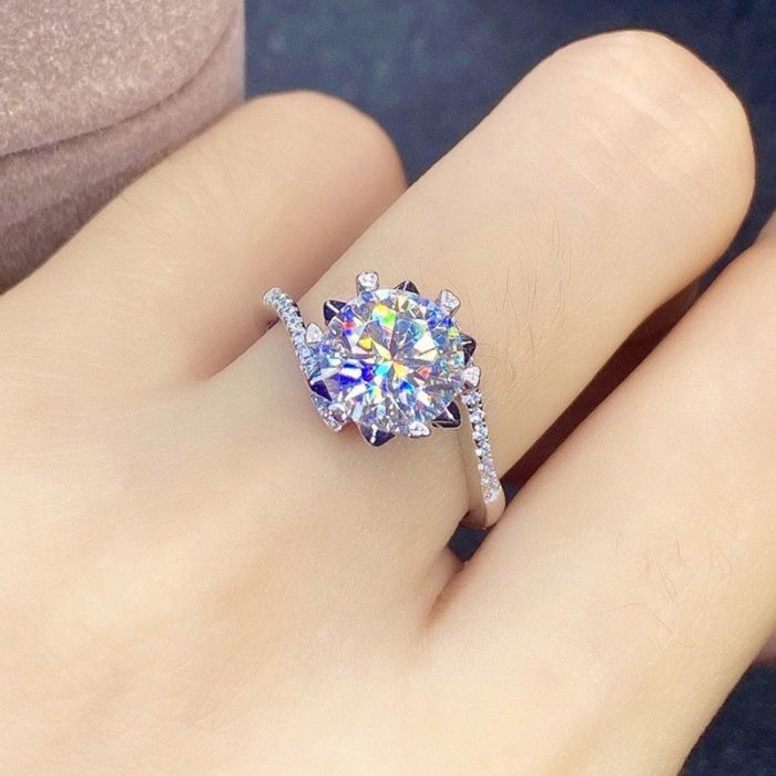 Silver Plated Anti Tarnish American Diamond Crushed Ice Cut Silver Hexagonal Finger Ring - VAIRAVI