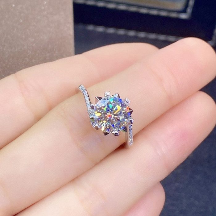 Silver Plated Anti Tarnish American Diamond Crushed Ice Cut Silver Hexagonal Finger Ring - VAIRAVI