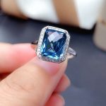 Silver Plated Anti Tarnish American Diamond Crushed Ice Cut Blue Rectangular Finger Ring - VAIRAVI