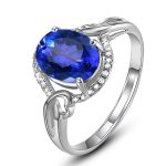 Silver Plated Anti Tarnish American Diamond Crushed Ice Cut Navy Blue Oval Finger Ring - VAIRAVI
