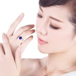 Silver Plated Anti Tarnish American Diamond Crushed Ice Cut Navy Blue Oval Finger Ring - VAIRAVI