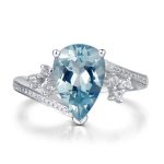Silver Plated Anti Tarnish American Diamond Crushed Ice Cut Blue Teardrop Style Finger Ring - VAIRAVI