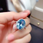 Silver Plated Anti Tarnish American Diamond Crushed Ice Cut Blue Oval Finger Ring - VAIRAVI