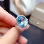 Silver Plated Anti Tarnish American Diamond Crushed Ice Cut Blue Oval Finger Ring - VAIRAVI
