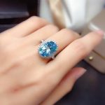 Silver Plated Anti Tarnish American Diamond Crushed Ice Cut Blue Oval Finger Ring - VAIRAVI
