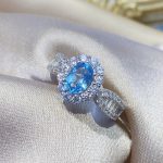 Silver Plated Anti Tarnish American Diamond Crushed Ice Cut Blue Oval Contemporary Finger Ring - VAIRAVI